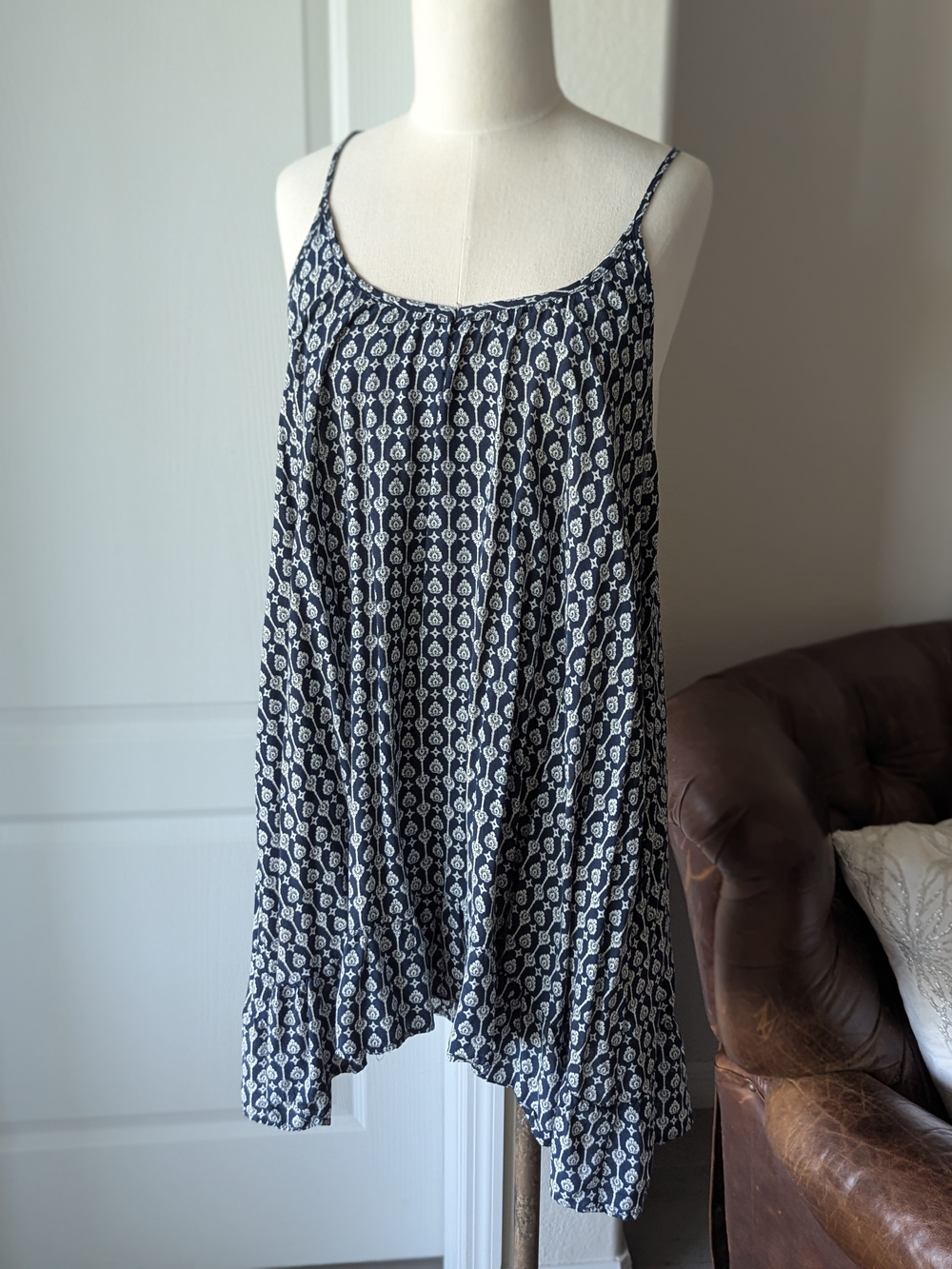Navy Blue Printed Spaghetti Strap Swing Tank Top